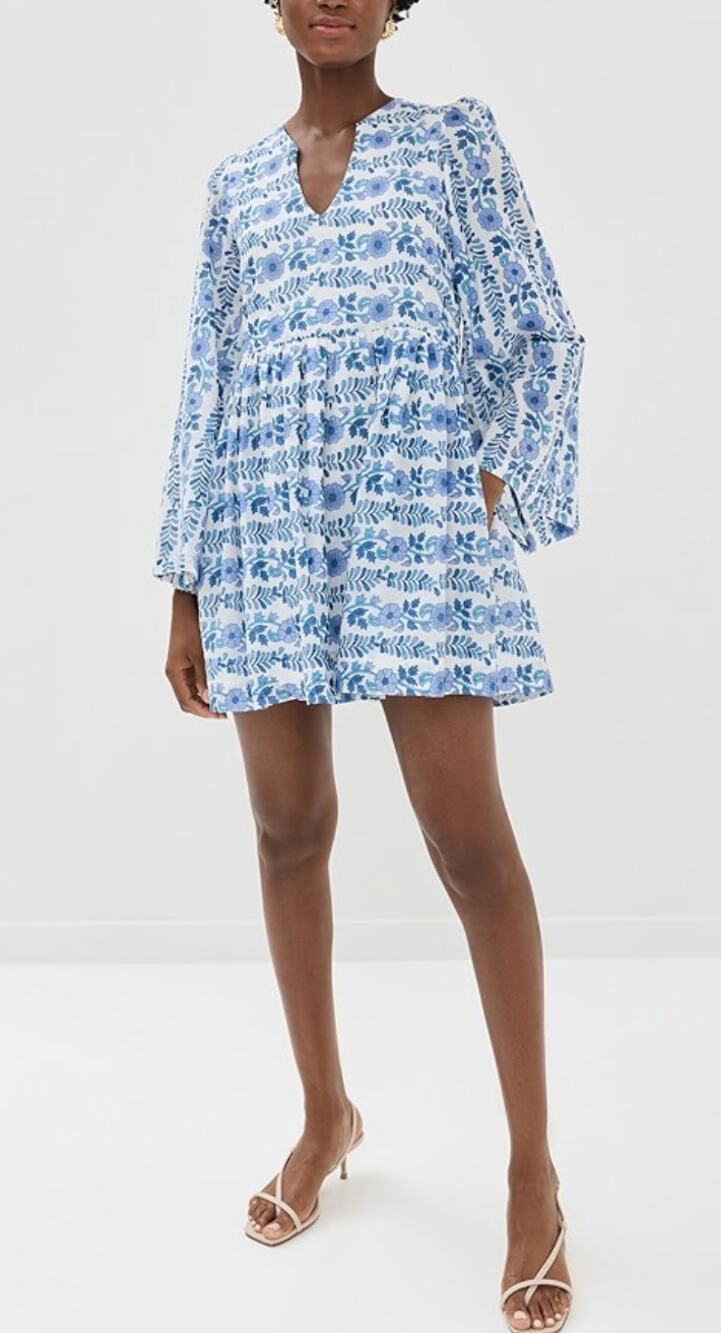 Alix of Bohemia Tuckernuck Silvie Iris Ivy Block Print Mini Bell Sleeve Dress XS